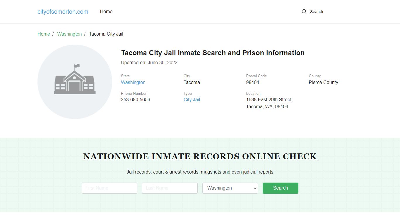 Tacoma City Jail Inmate Search and Prison Information