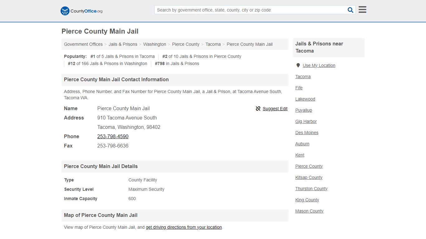 Pierce County Main Jail - Tacoma, WA (Address, Phone, and Fax)